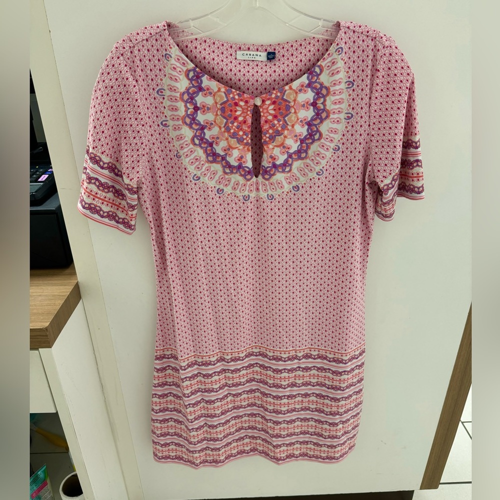Cabana Life Pink and White Patterned Dress